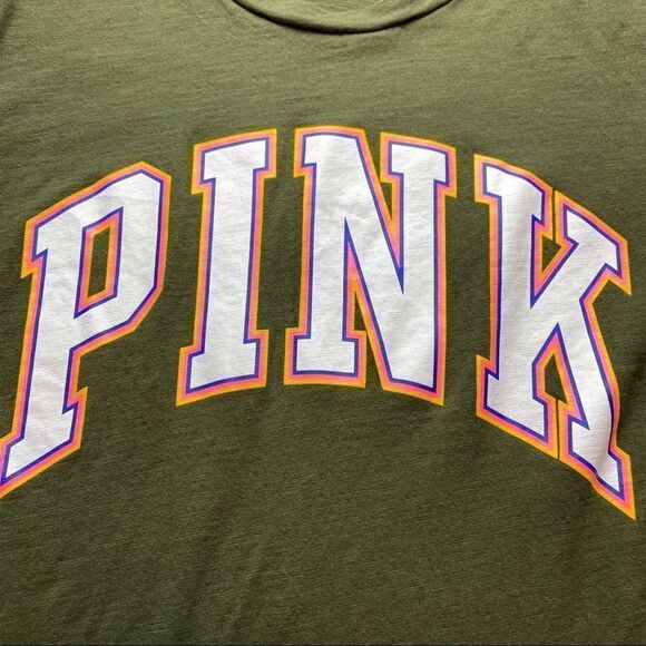 Victoria’s Secret Pink Dark Green Graphic T-Shirt Size XS - Picture 7 of 11